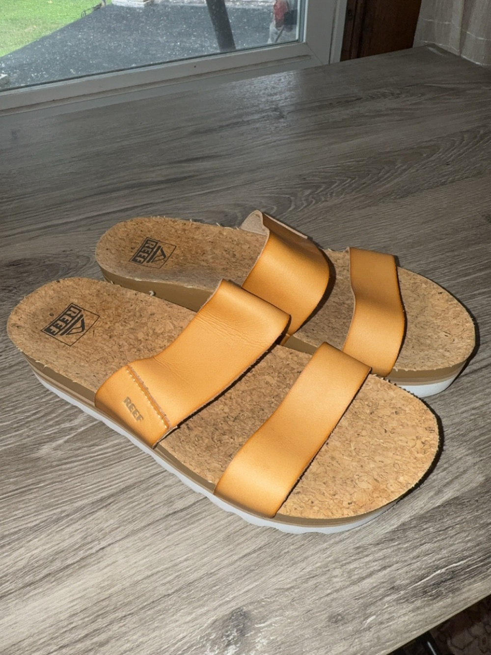 Reef Women's Golden Tan Double-Strap Cork Slide Sandals